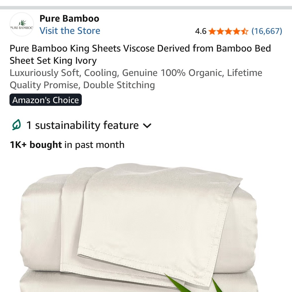 100% Pure Bamboo King Sheet set in Ivory